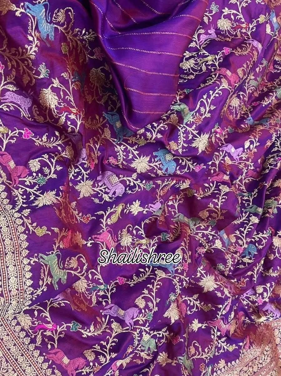 Authentic Purple Shikargah Banarasi