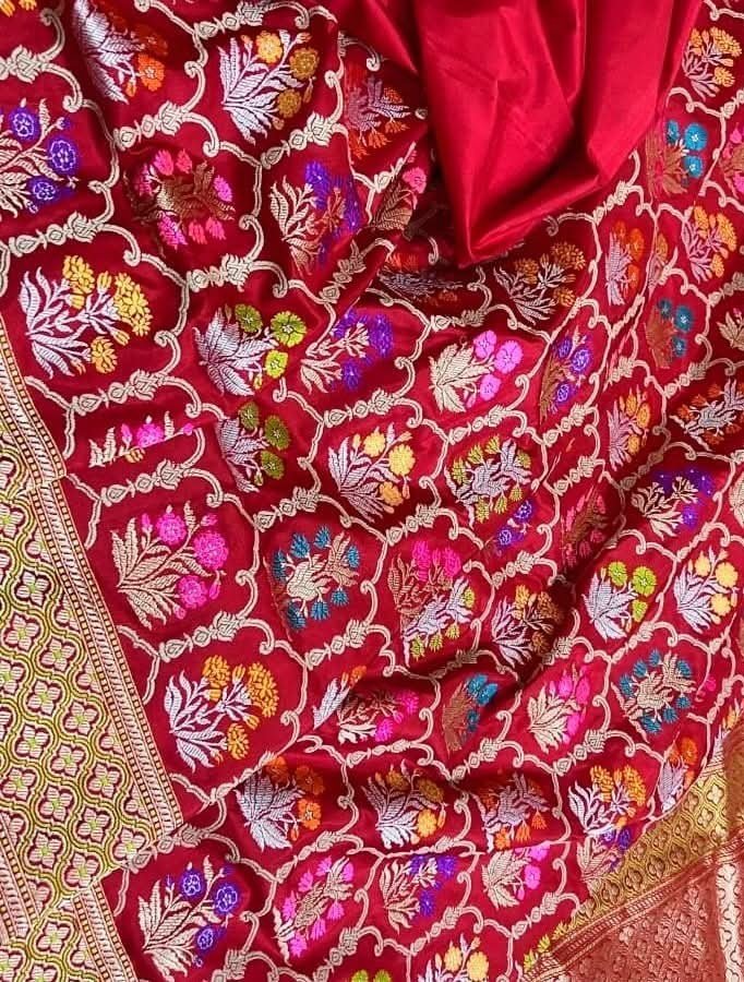 Authentic Red Mughal Jaal Banarasi