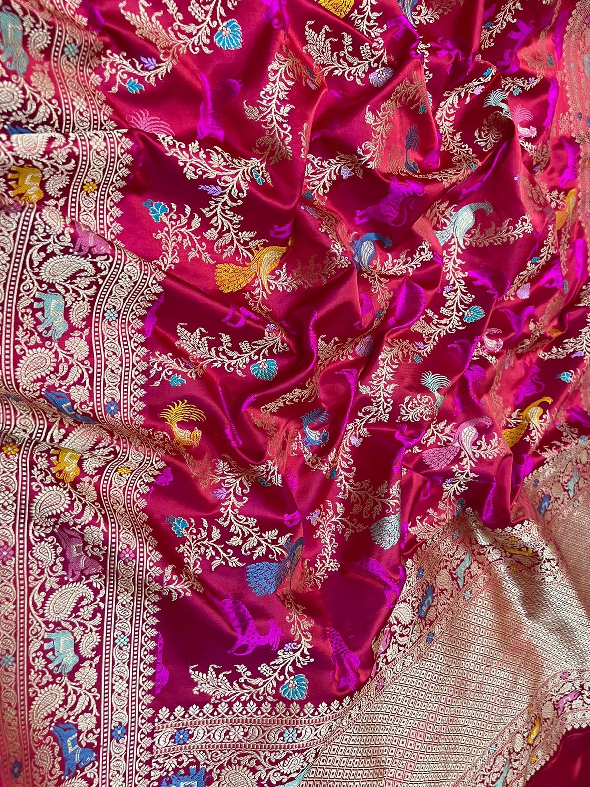 Authentic Rani Pink Shikargah Banarasi