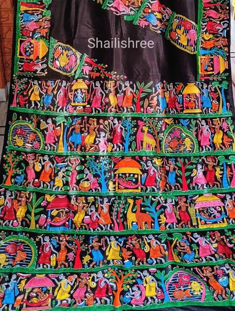 Authentic Pallishree Patachitra Saree