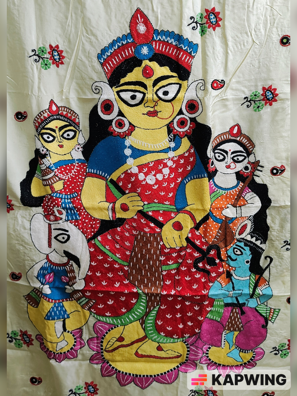 Authentic Kantha Stitch Durga Saree