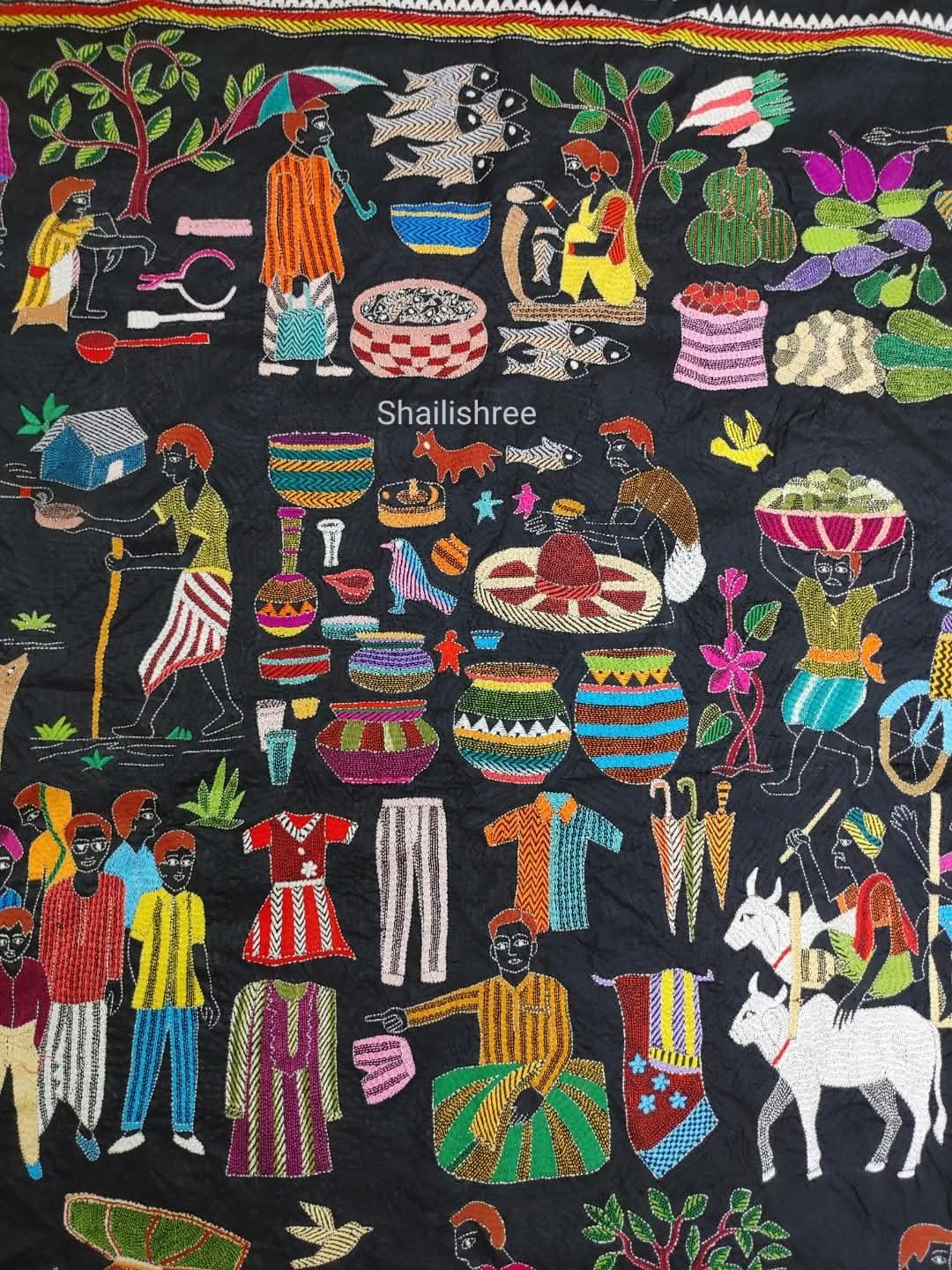 Authentic Kantha Stitch Haat Bazaar Saree