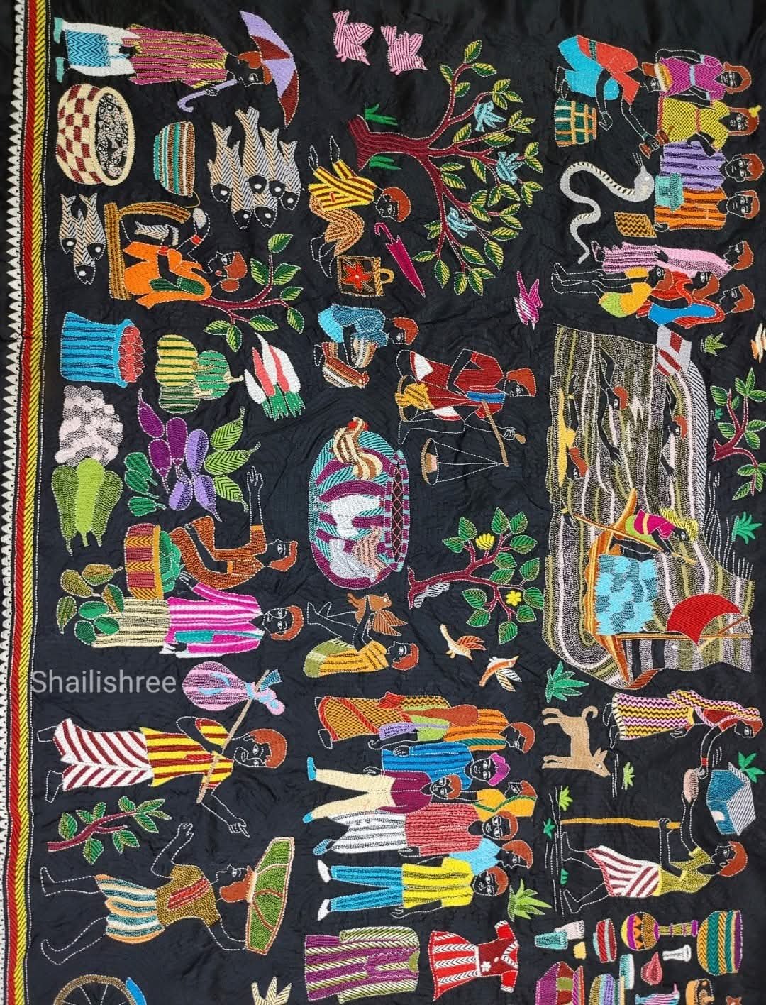 Authentic Kantha Stitch Haat Bazaar Saree - Image 5