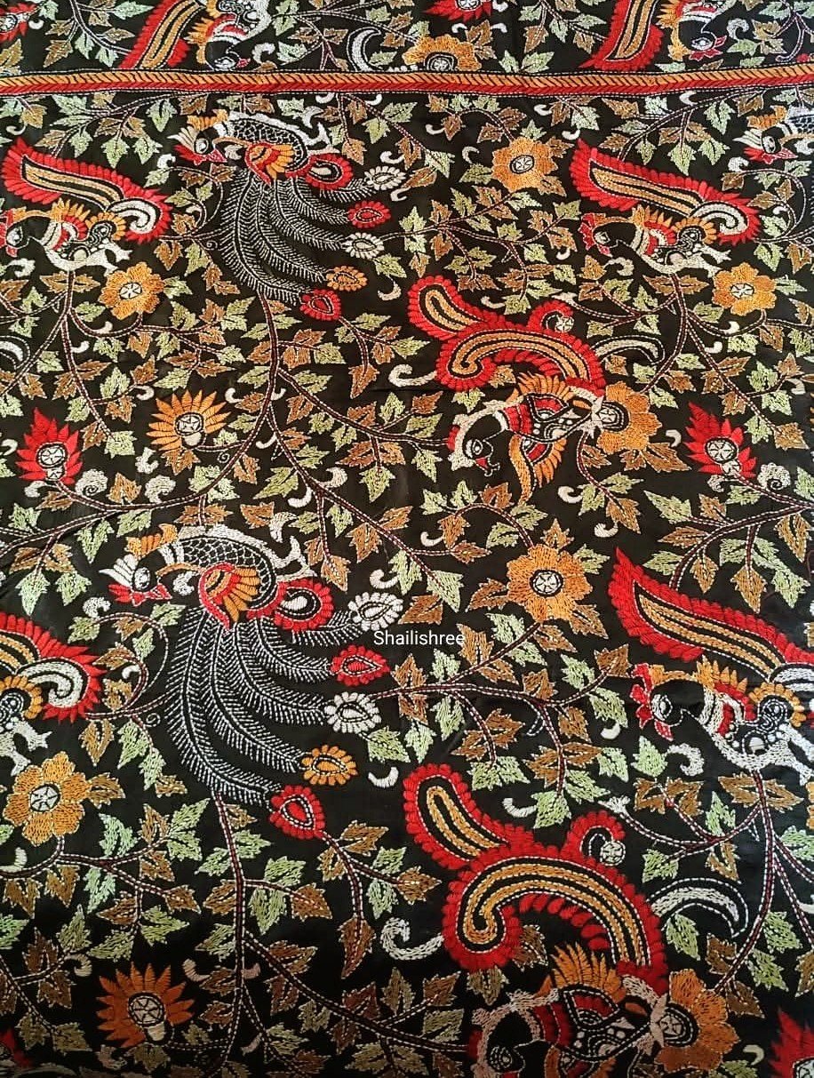 Authentic Kantha Stitch Kalamkari Saree