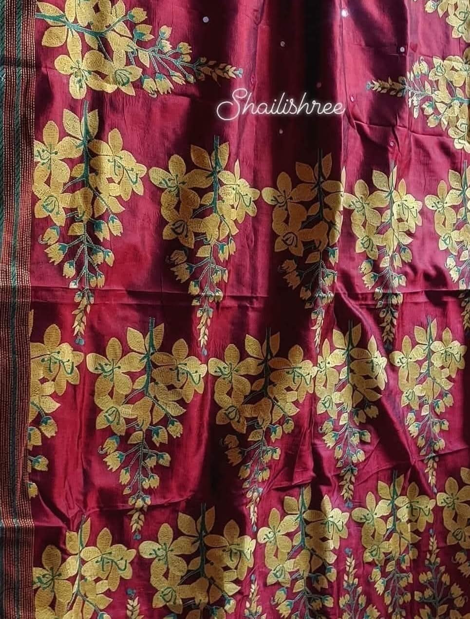 Authentic Kantha Stitch Amaltas Saree