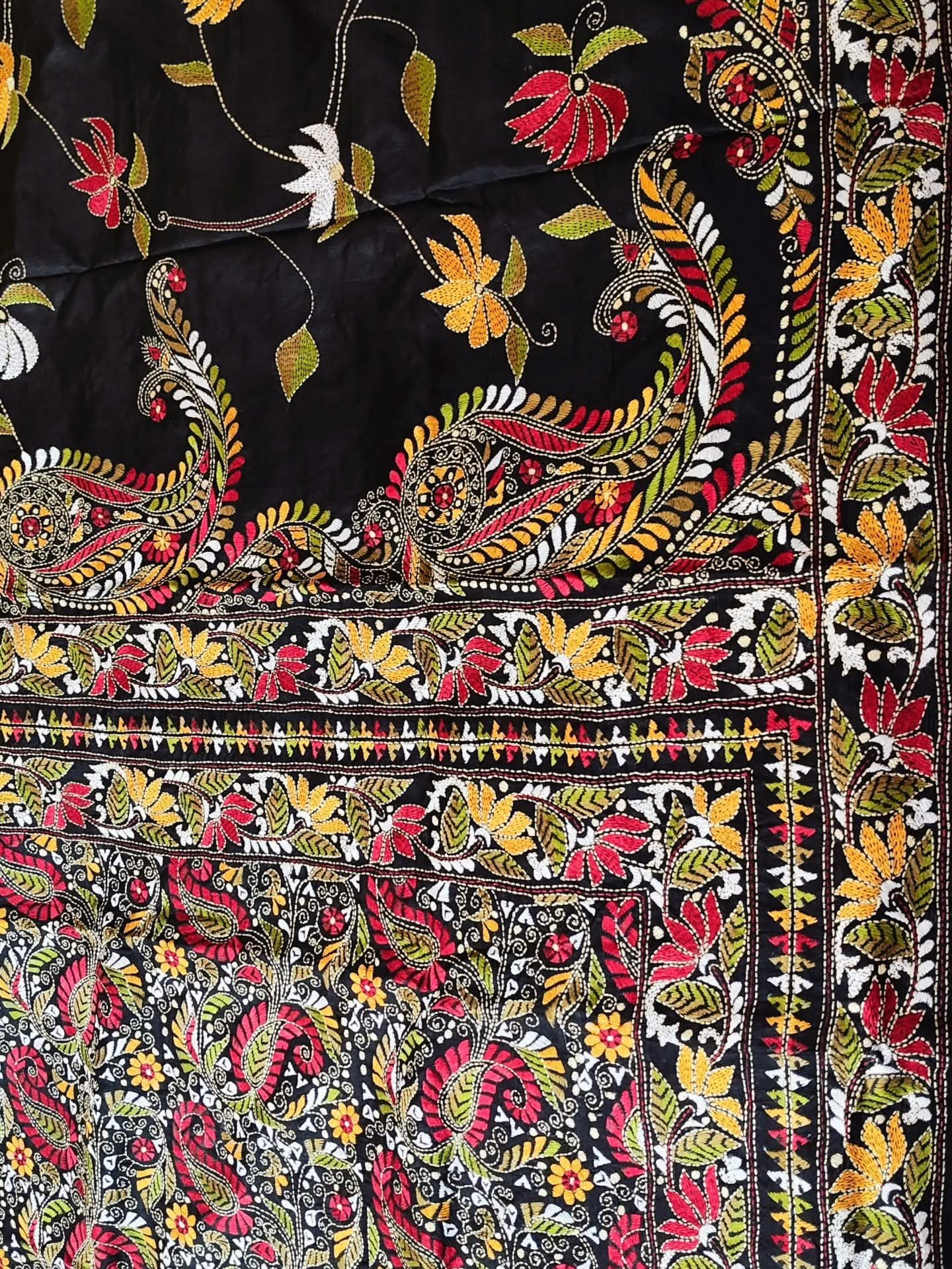 Authentic Kantha Stitch Meenakari Saree