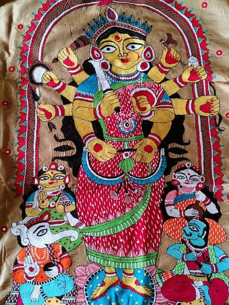 Authentic Maa Durga Kantha Saree